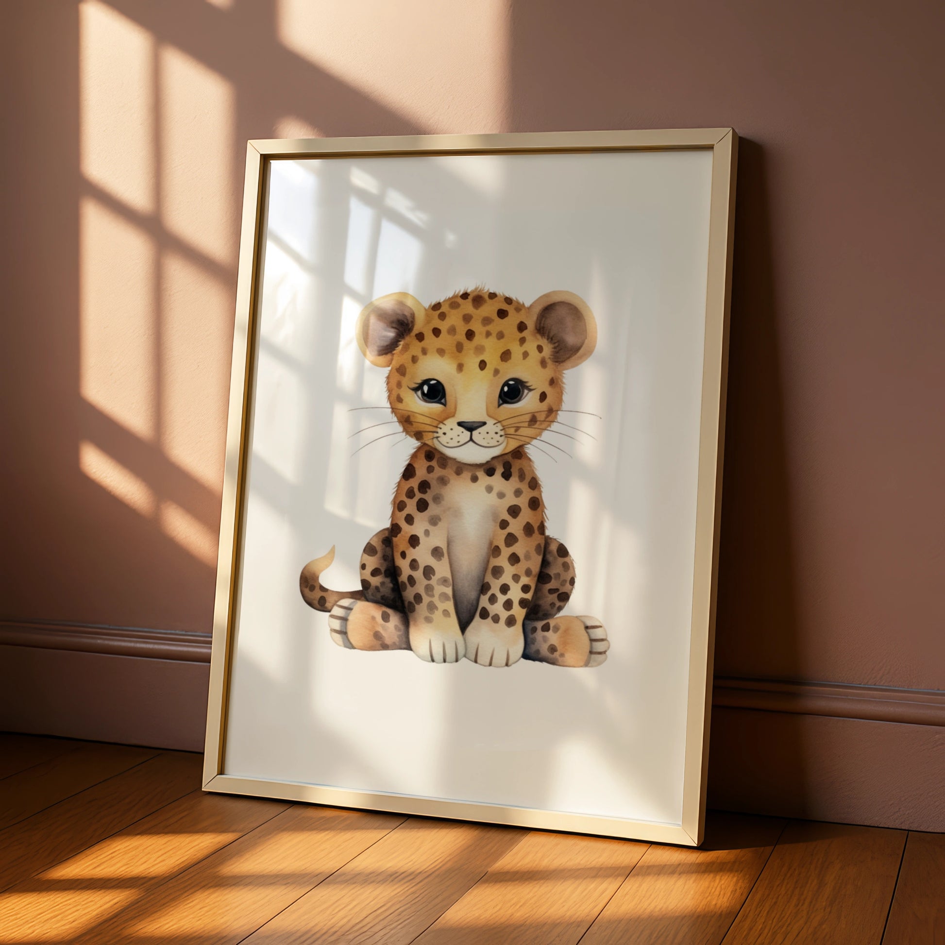 Cute Leopard Nursery Wall Art, Baby Safari Animal Poster, Watercolour Cheetah Print for Kids Room
