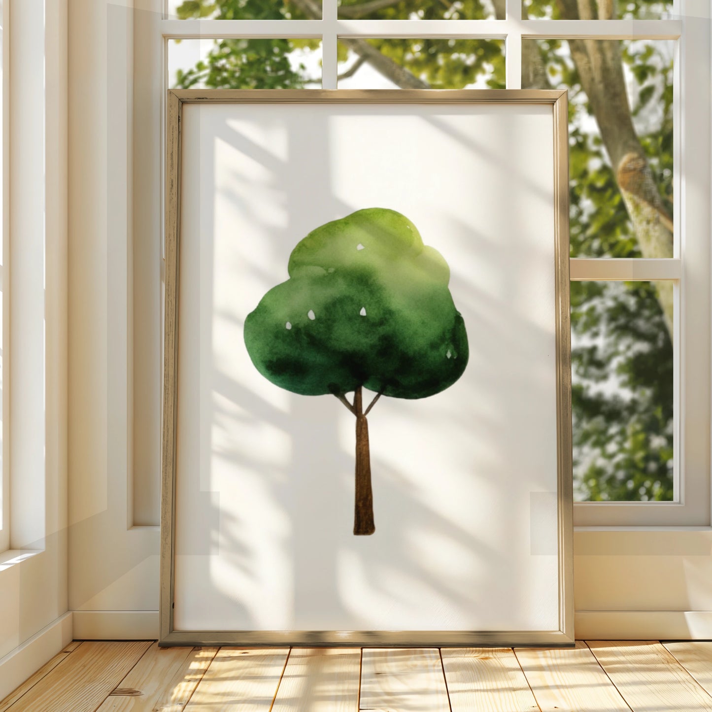 Watercolour Tree Nursery Wall Art, Green Nature Kids Room Poster, Children's Decor Print