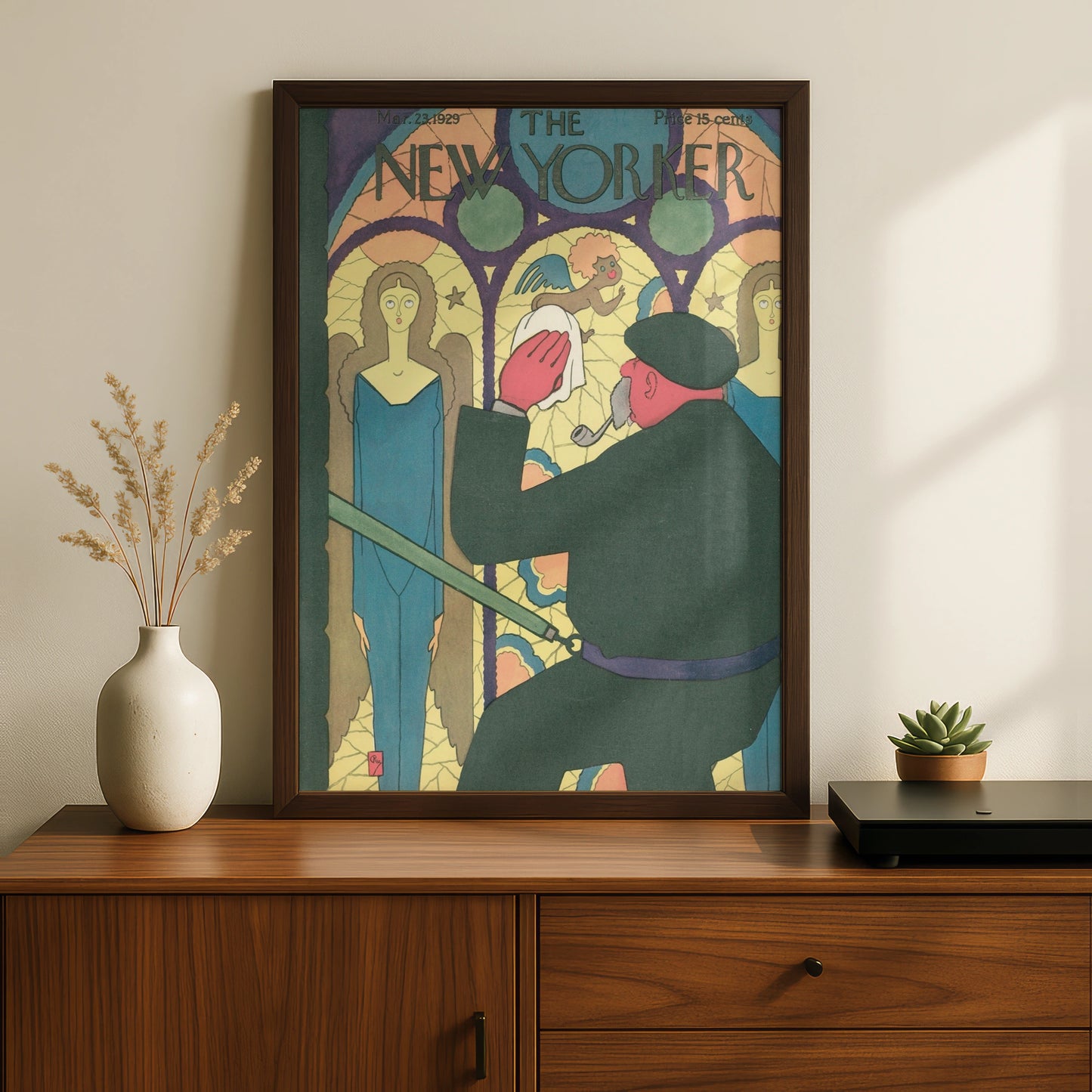 New Yorker Cover March 1929 Poster, Stained Glass Angels Art, Vintage Magazine Wall Art