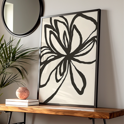 Abstract Flower Line Art, Monochrome Wall Art, Black and White Botanical Minimalist Print