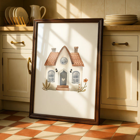 Nursery Wall Art Cottage Print, Boho House Poster, Children's Room Decor, Watercolour