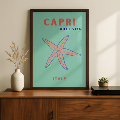 Capri Italy Travel Poster, Dolce Vita Wall Art, Retro Italian Coastal Print