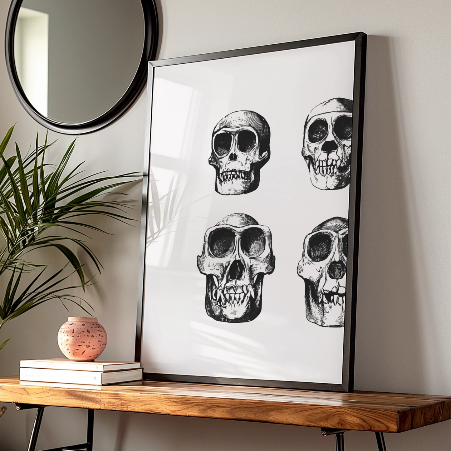 Halloween Skull Poster, Gothic Skeleton Wall Art, Black White Skull Print, Dark Spooky Decor