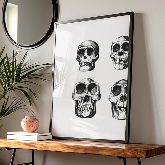 Halloween Skull Poster, Gothic Skeleton Wall Art, Black White Skull Print, Dark Spooky Decor