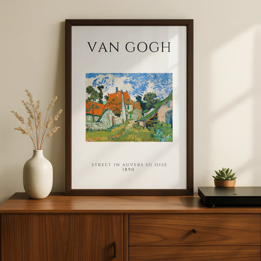 Van Gogh Street in Auvers Wall Art Print | Post-Impressionist Village Poster – A5 Black frame