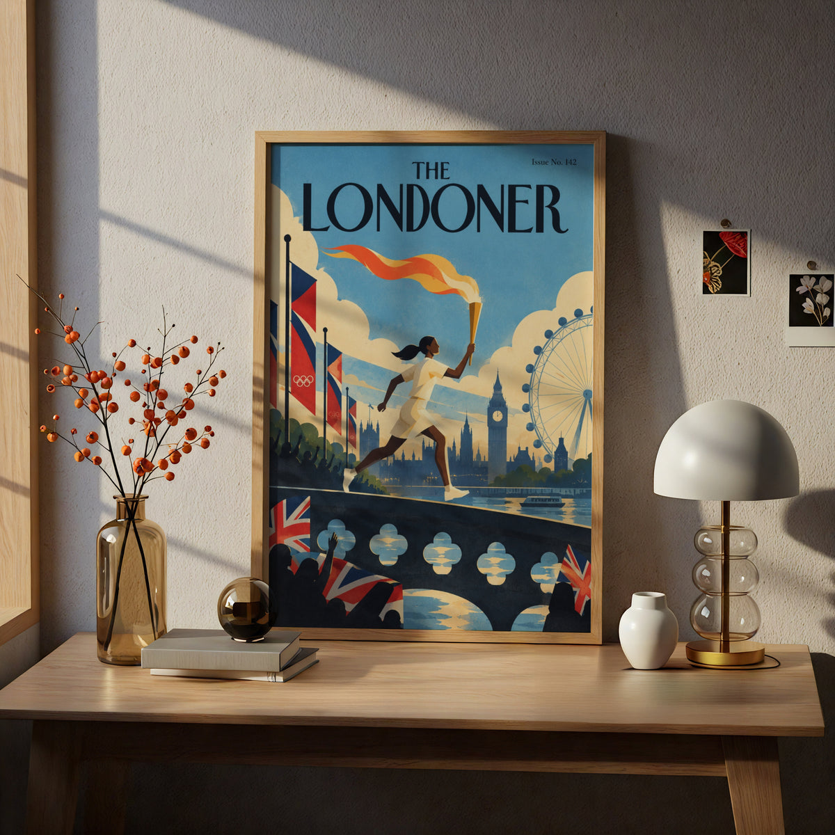 London Torch Runner Poster, Big Ben London Eye Wall Art, Retro Travel Art Print, Living Room