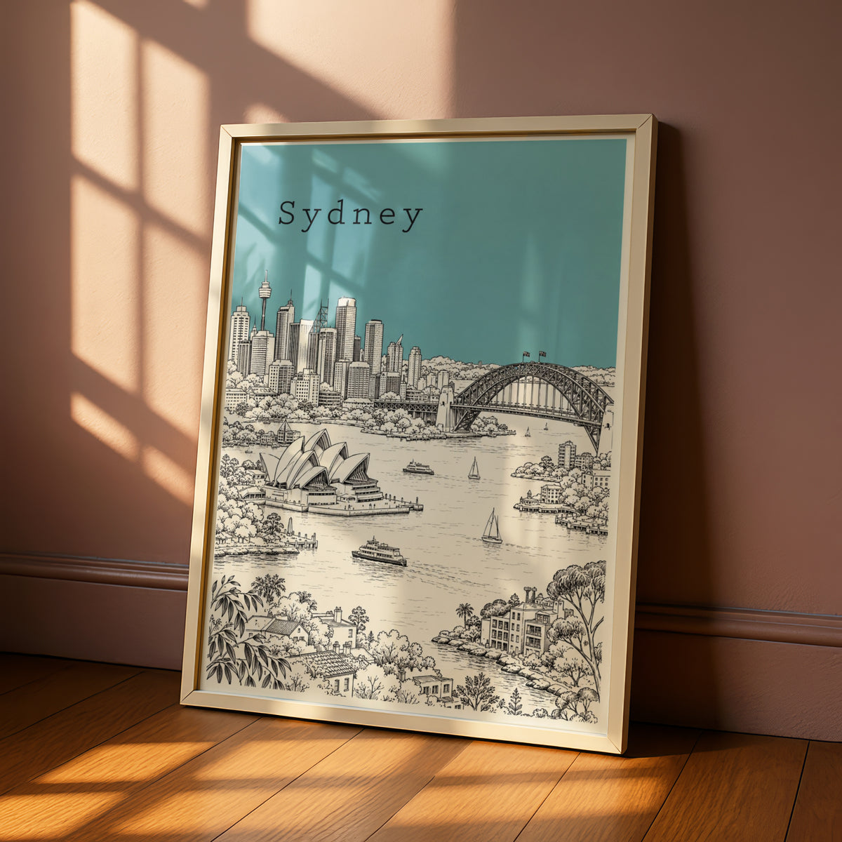 Sydney Wall Art, Harbour Bridge Opera House Sketch Illustration, Australia Travel Print