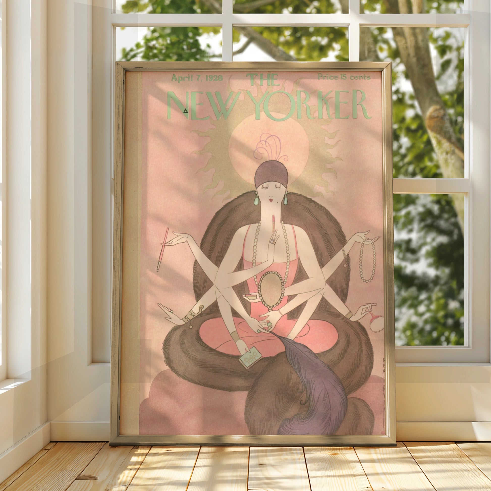 The New Yorker April 1928 Cover Poster, Art Deco Lady, Vintage Pink Wall Art Print