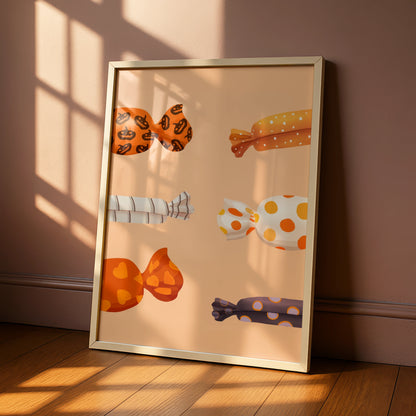 Halloween Candy Poster, Trick or Treat Wall Art, Spooky Sweet Print, Orange Halloween Decor