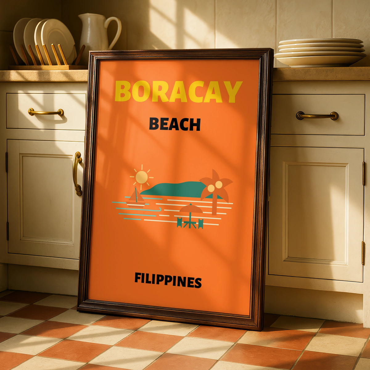 Boracay Beach Philippines Travel Poster, Retro Tropical Wall Art, Vintage Island Print