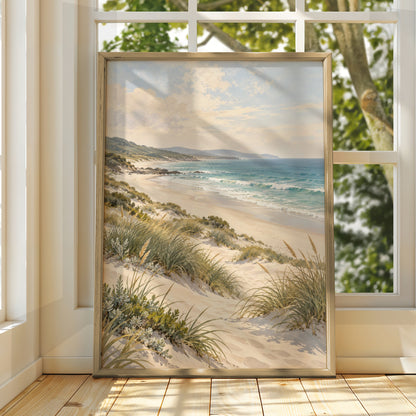 Australian Beach Dunes Print, Coastal Wall Art, Teal Ocean Landscape Poster, Gallery Wall