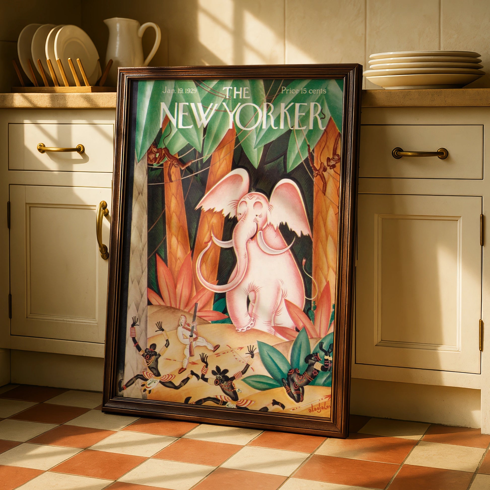New Yorker 1929 Pink Elephant Jungle Cover Art Poster, Vintage Magazine Wall Art