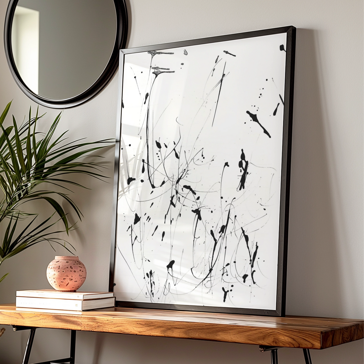 Black Ink Splatter Abstract Wall Art, Monochrome Poster, Modern Gallery Print — Digital Download