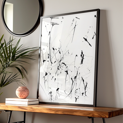 Black Ink Splatter Abstract Wall Art, Monochrome Poster, Modern Gallery Print — Digital Download