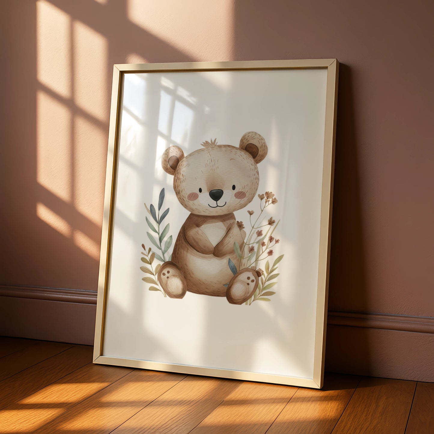 Nursery Wall Art Cute Bear Poster, Woodland Baby Room Decor, Boho Bear Print for Kids