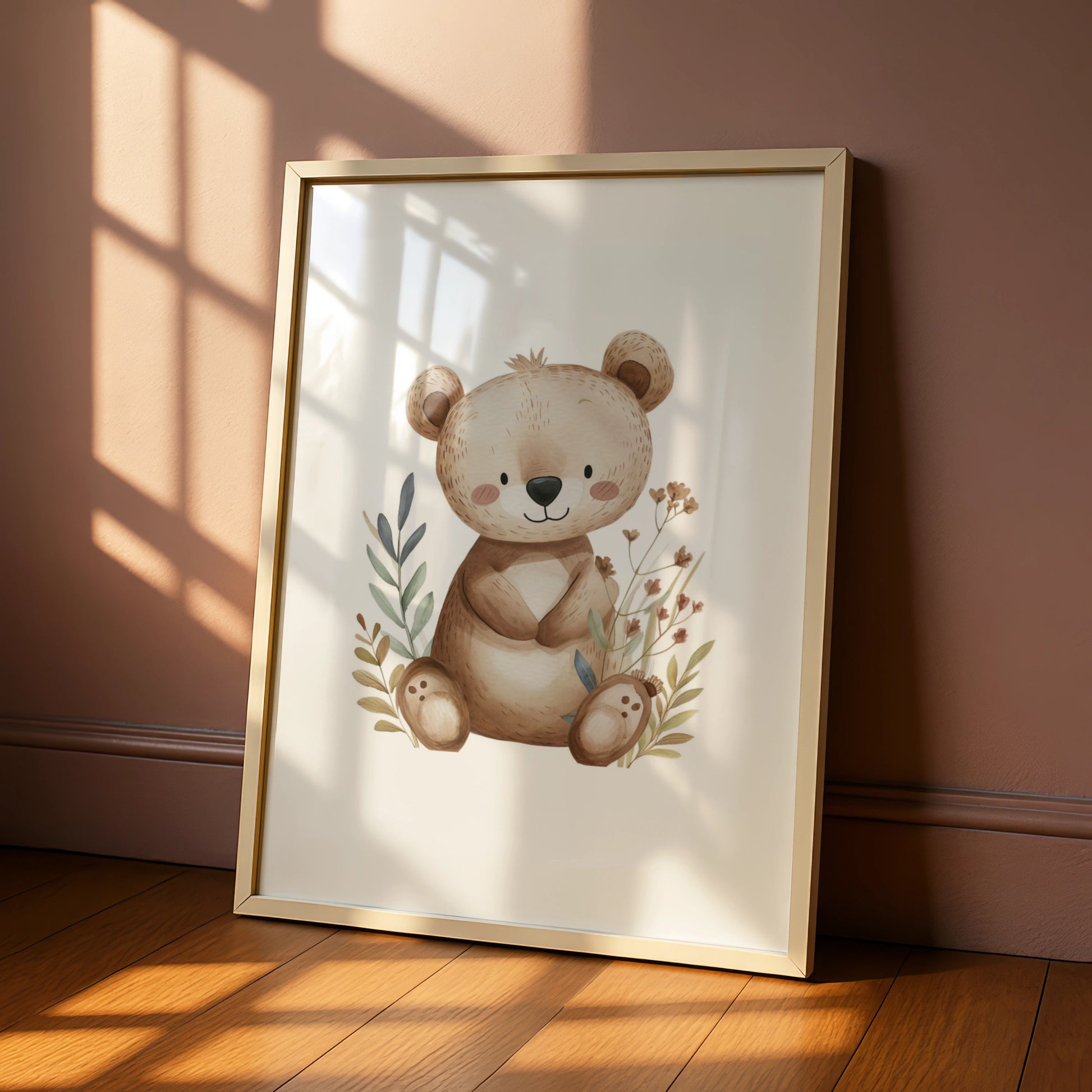 Nursery Wall Art Cute Bear Poster, Woodland Baby Room Decor, Boho Bear Print for Kids