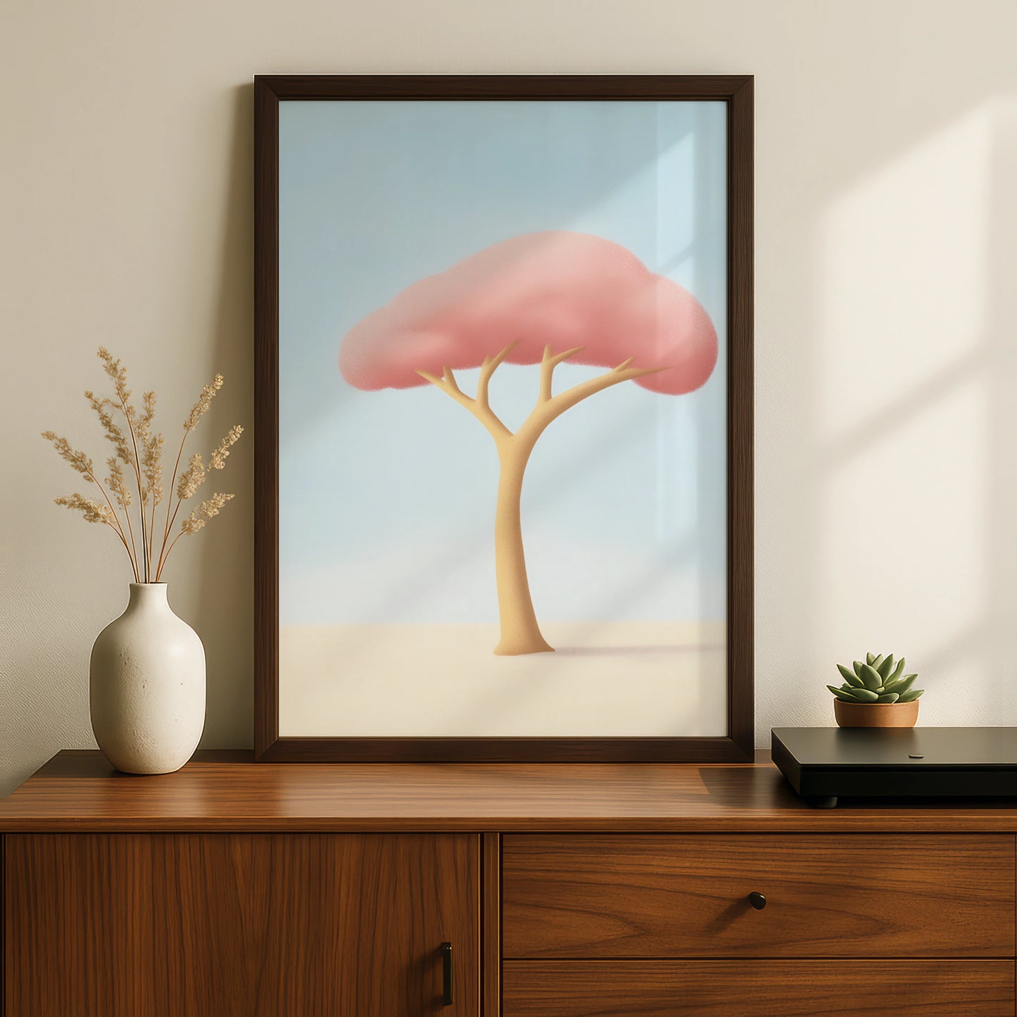 Pink Tree Nursery Wall Art, Pastel Baby Room Poster, Minimalist Kids Print, Cute Toddler Decor