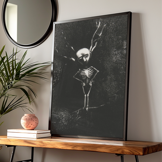 Dark Skeleton Halloween Art Print, Gothic Skull Poster, Spooky Black Wall Art, Occult Macabre Decor