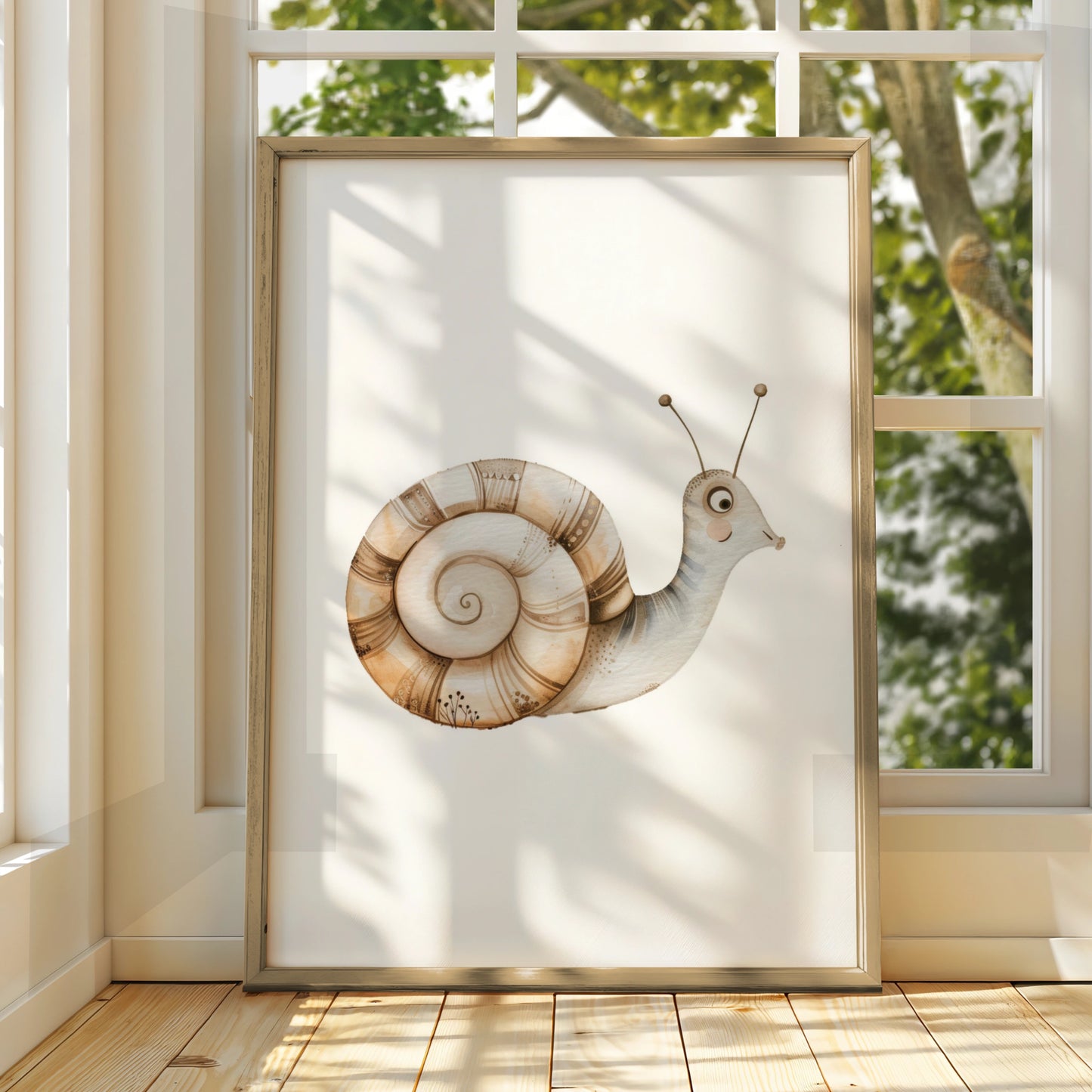 Snail Nursery Wall Art, Cute Watercolour Animal Poster, Neutral Boho Baby Room Print