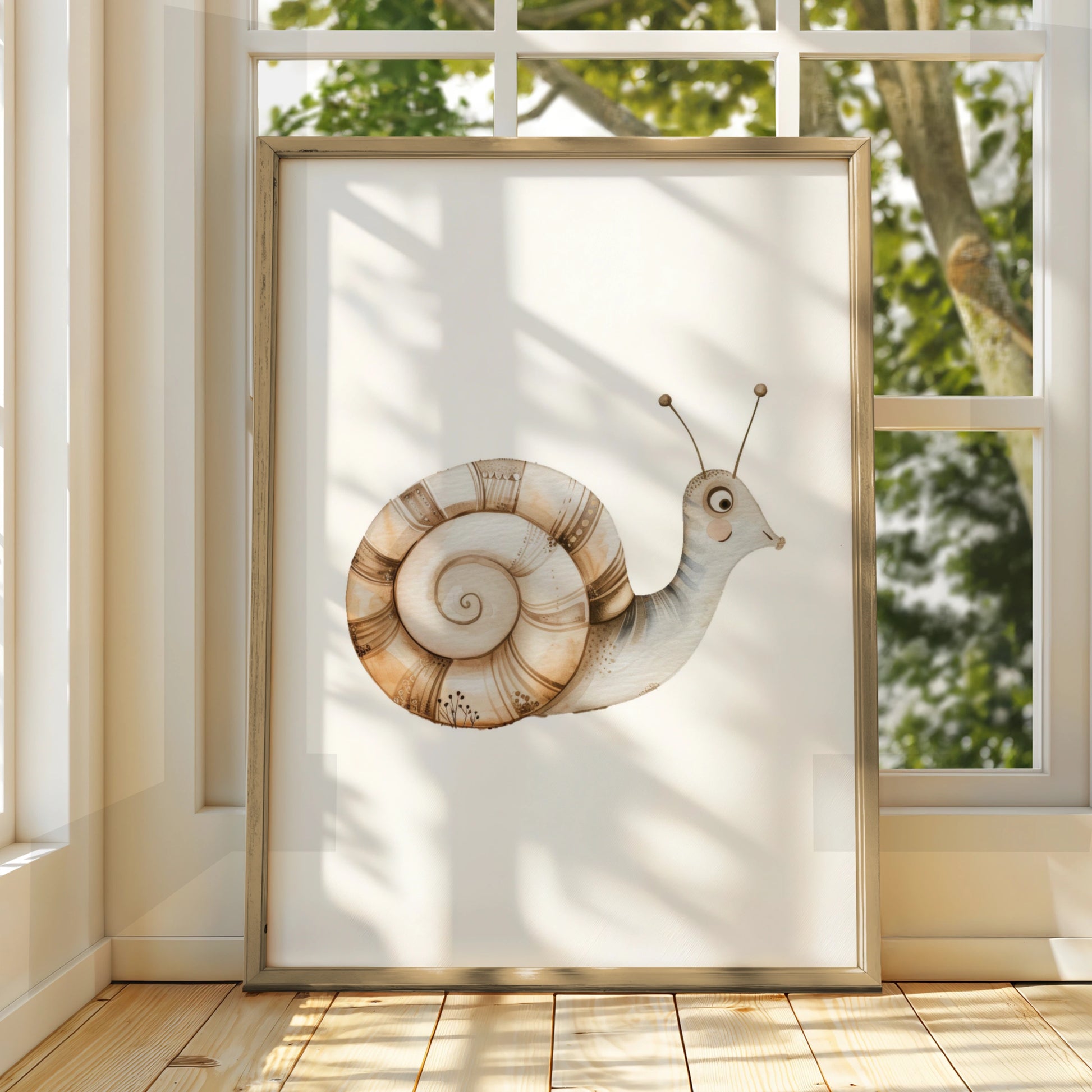 Snail Nursery Wall Art, Cute Watercolour Animal Poster, Neutral Boho Baby Room Print