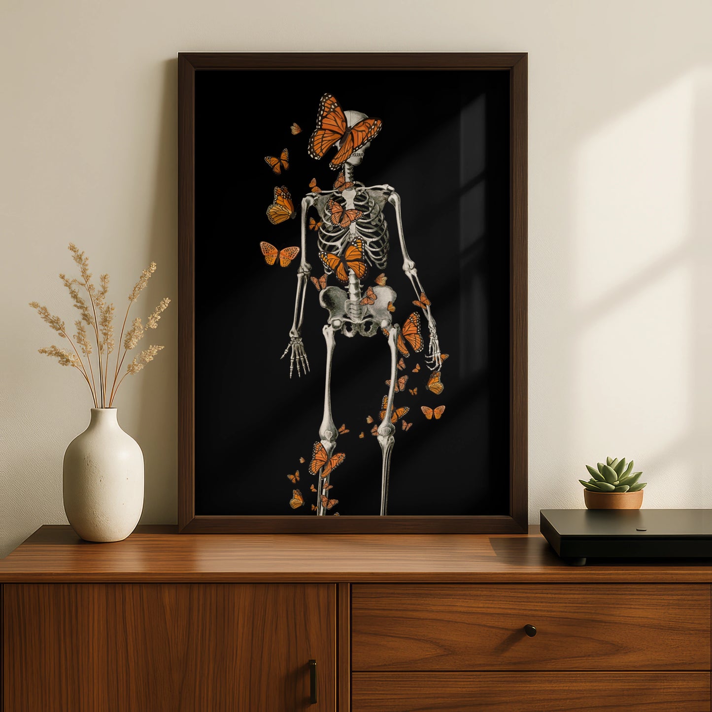Skeleton Butterfly Halloween Poster, Monarch Gothic Wall Art, Dark Spooky Print