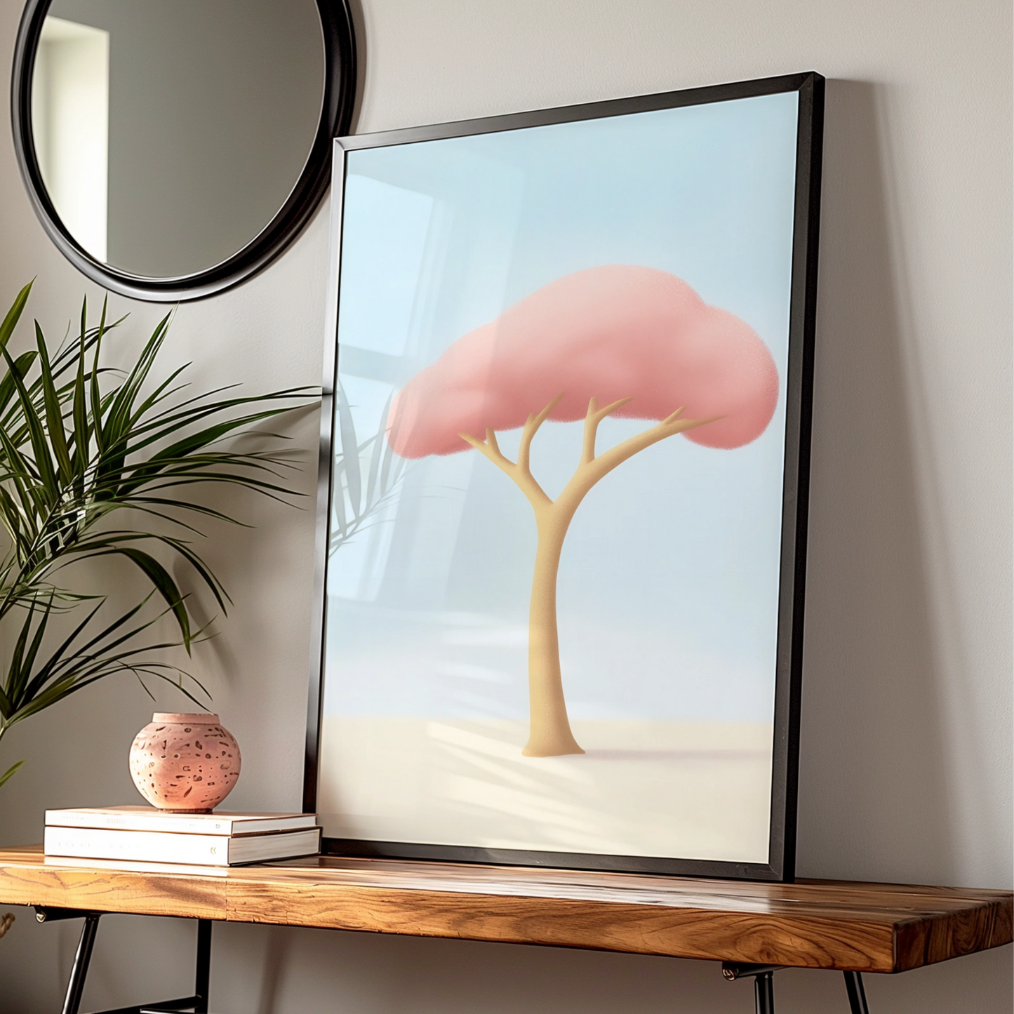 Pink Tree Nursery Wall Art, Pastel Baby Room Poster, Minimalist Kids Print, Cute Toddler Decor
