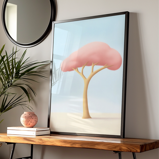 Pink Tree Nursery Wall Art, Pastel Baby Room Poster, Minimalist Kids Print, Cute Toddler Decor