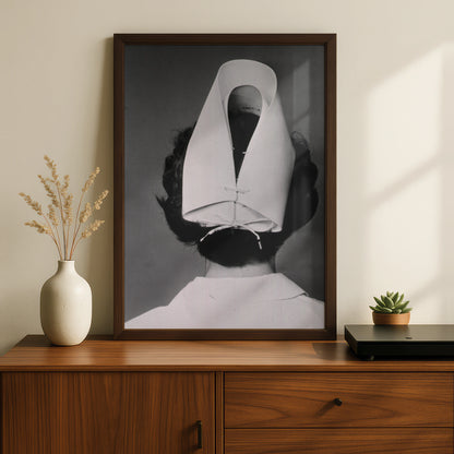 Halloween Nurse Poster, Vintage Black White Horror Print, Creepy Nurse Cap Wall Art