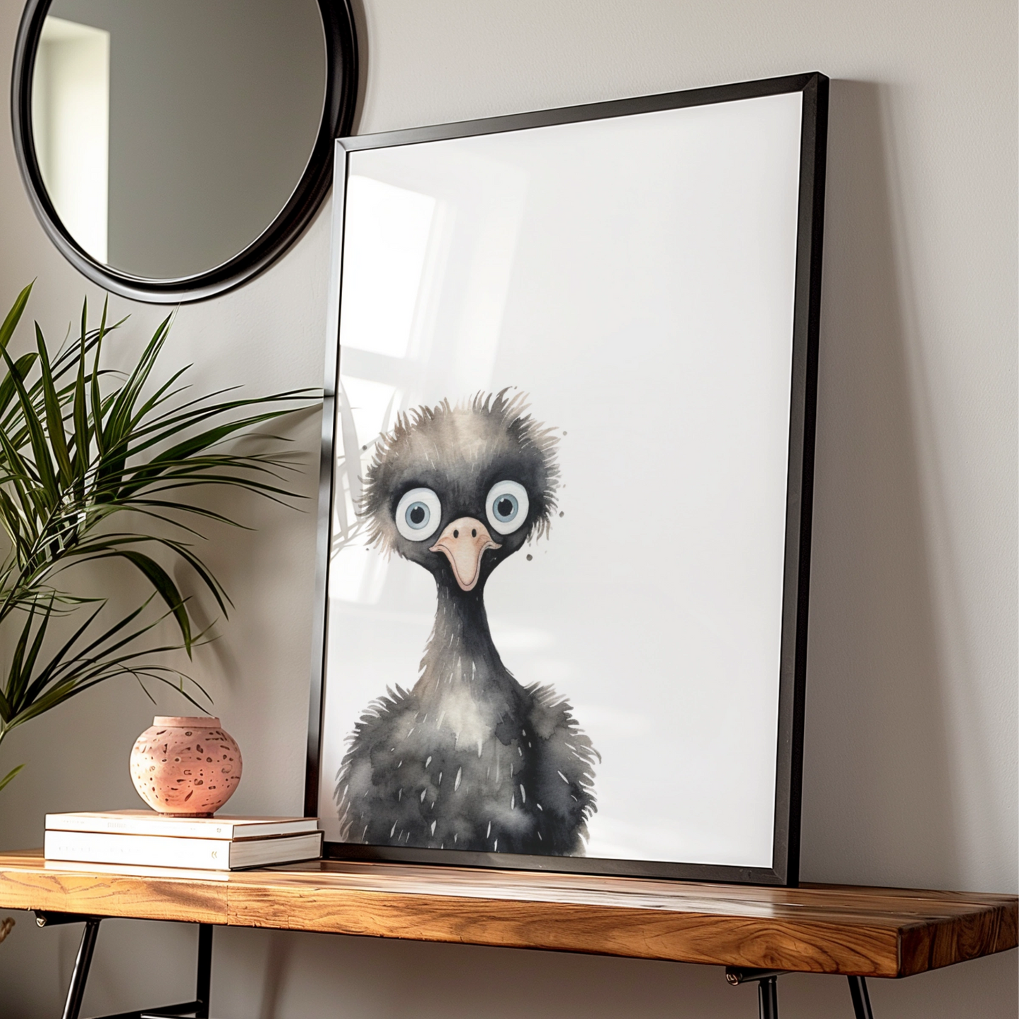 Emu Nursery Wall Art, Cute Watercolour Bird Poster, Kids Room Animal Print
