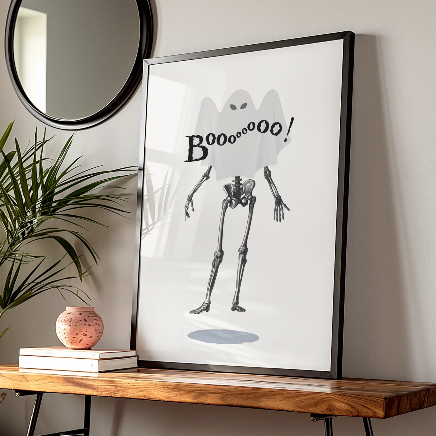 Halloween Ghost Skeleton Poster, Spooky Boo Wall Art, Funny Horror Print, Creepy Home Decor