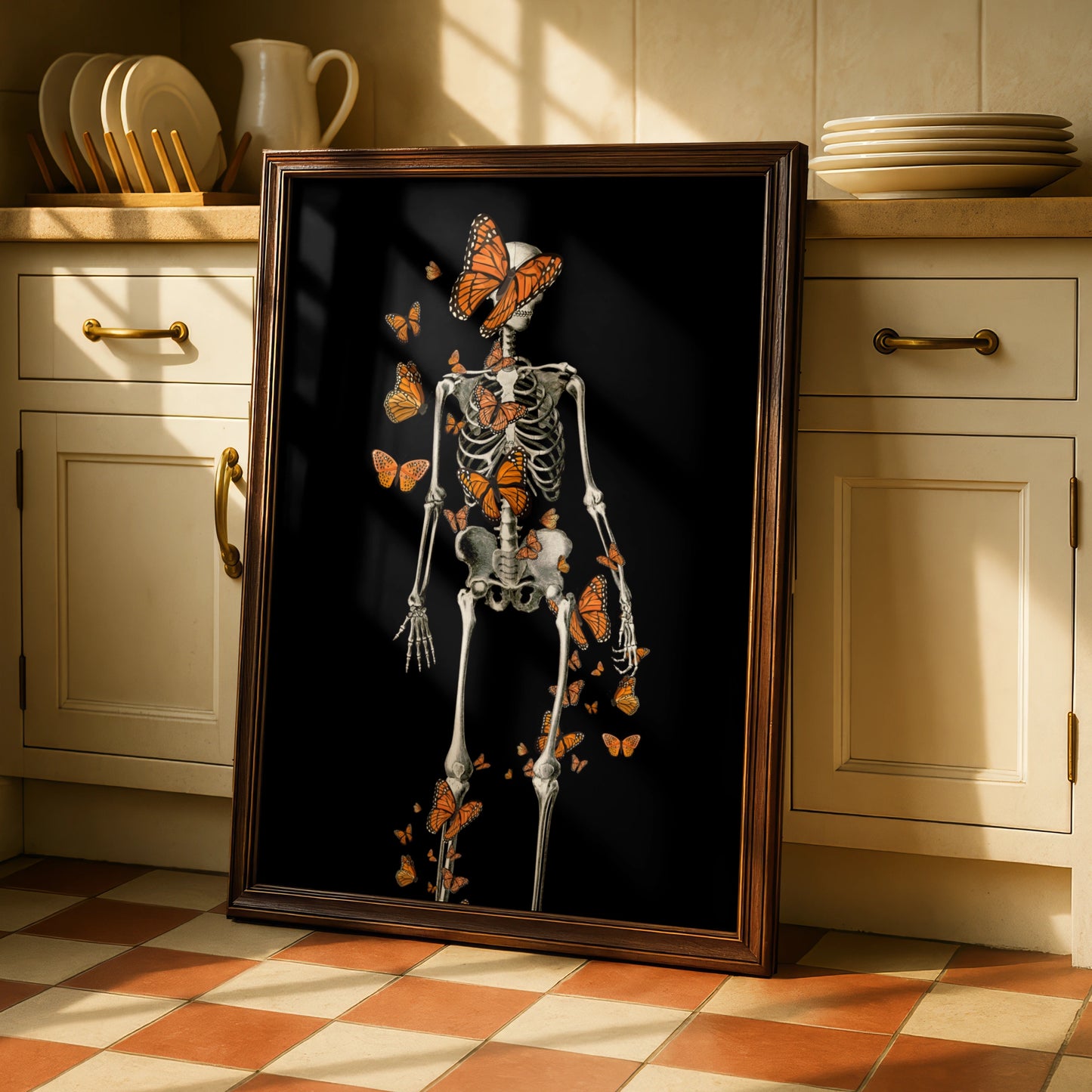 Skeleton Butterfly Halloween Poster, Monarch Gothic Wall Art, Dark Spooky Print