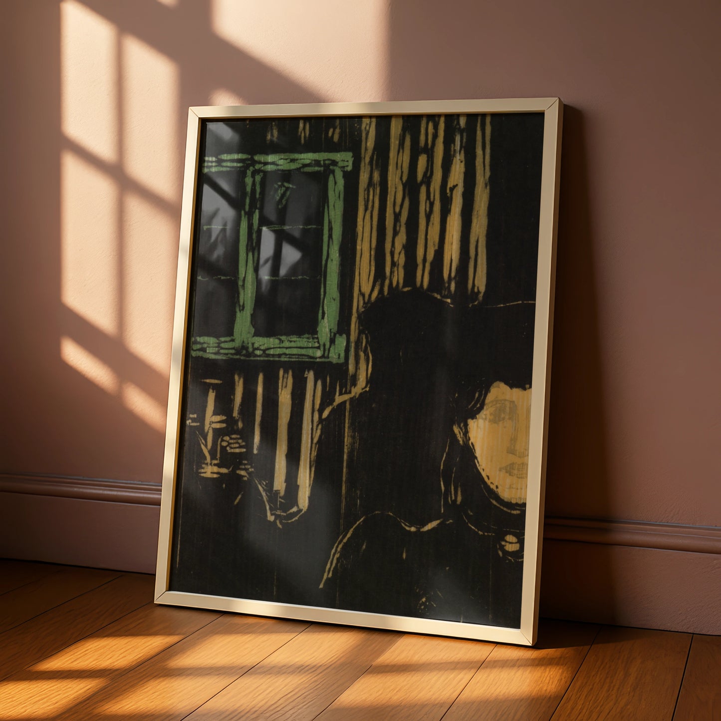 Halloween Gothic Figure Candlelight Art Print, Dark Moody Wall Poster, Woodcut Style