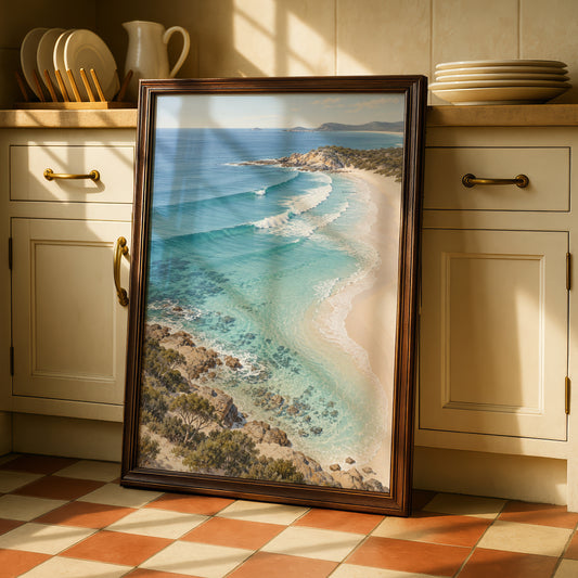 Australian Coastal Beach Print, Turquoise Ocean Waves Wall Art, Landscape Poster
