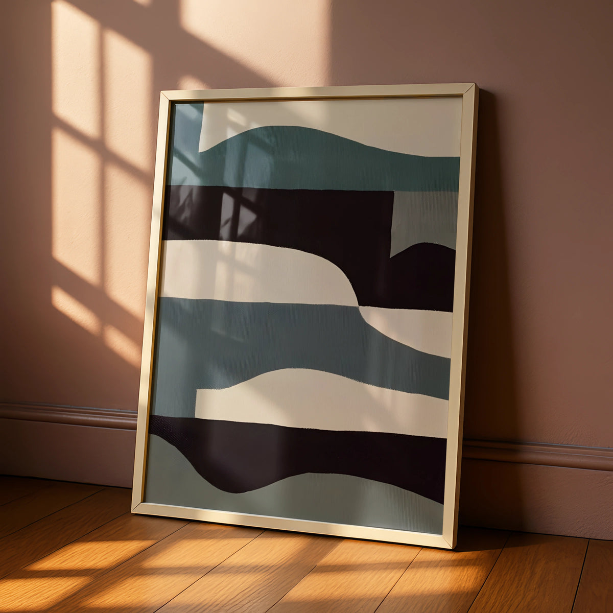 Abstract Wave Art Print, Modern Monochrome Poster, Teal Black Neutral Wall Art, Gallery Wall Print