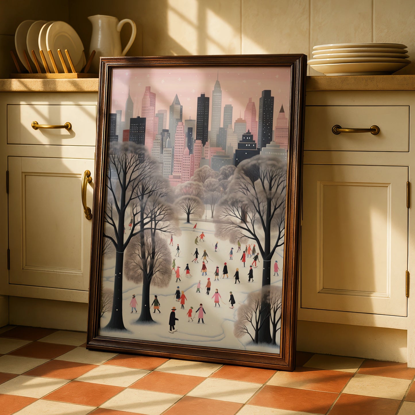 Christmas New York City Winter Poster, Central Park Ice Skating Wall Art Print