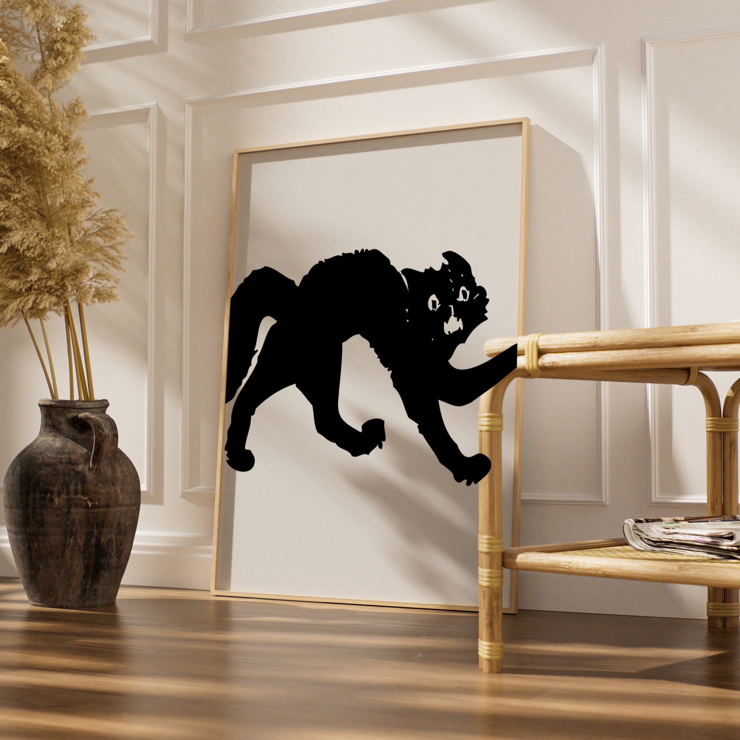 Halloween Black Cat Poster, Spooky Cat Silhouette Wall Art, Gothic Cat Print, Witch Cat Decor