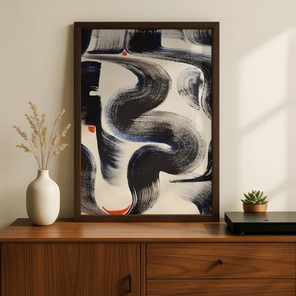 Abstract Brushstroke Wall Art, Monochrome Black Cream Print, Bold Modern Poster, Gallery Wall Decor