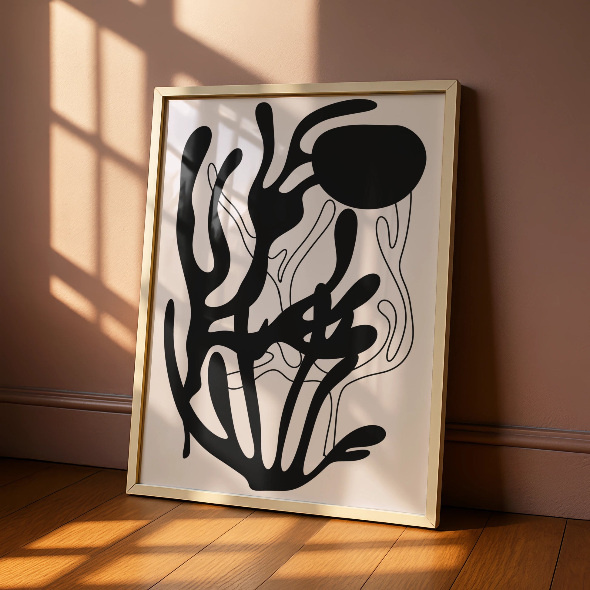Henri Matisse Inspired Black Abstract Botanical Poster, Organic Shapes Wall Art Print