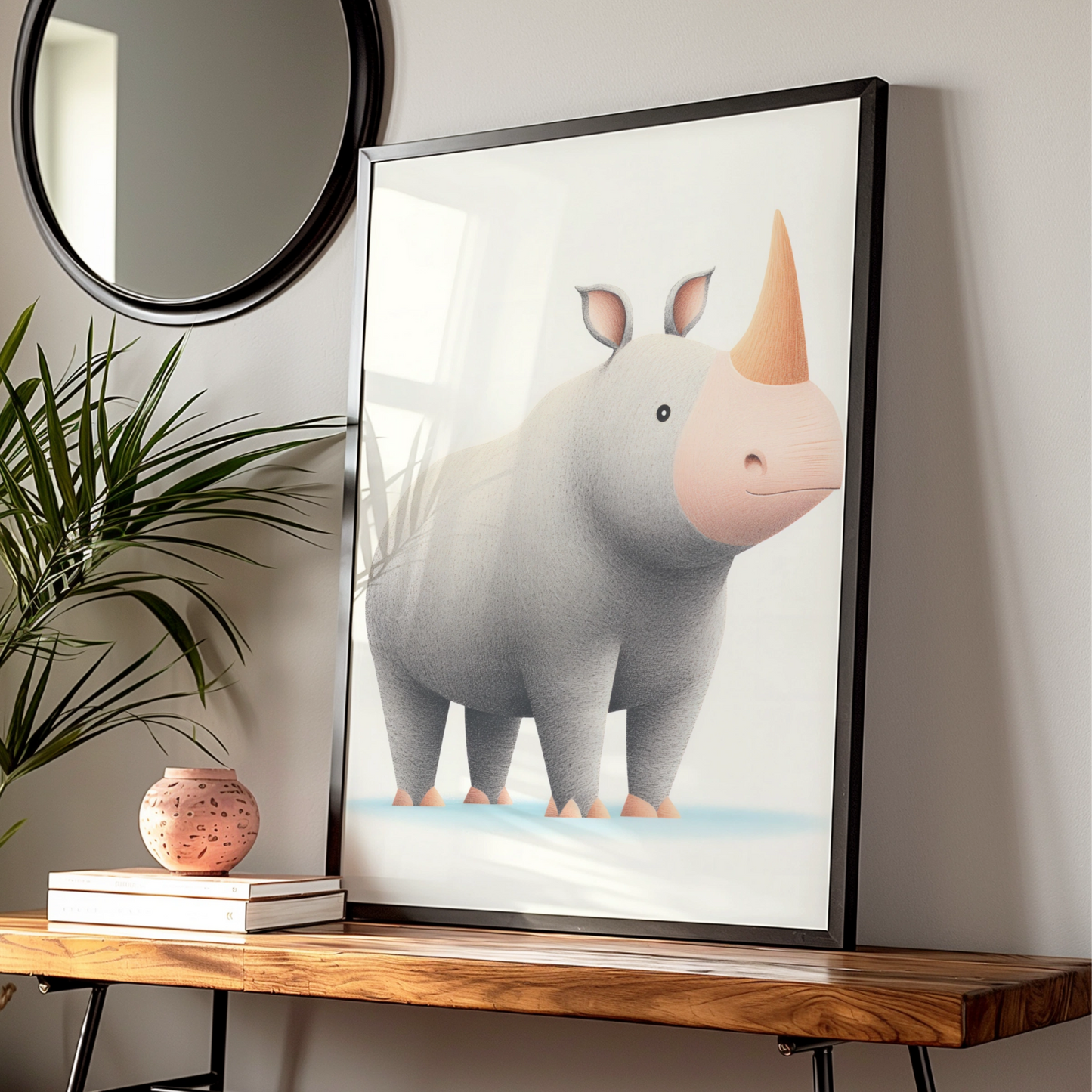 Cute Rhino Nursery Wall Art, Safari Animal Print, Baby Room Poster, Grey Kids Decor