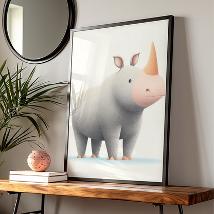 Cute Rhino Nursery Wall Art, Safari Animal Print, Baby Room Poster, Grey Kids Decor