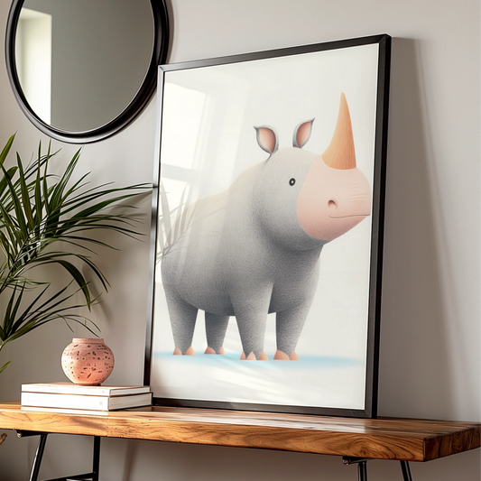 Cute Rhino Nursery Wall Art, Safari Animal Print, Baby Room Poster, Grey Kids Decor