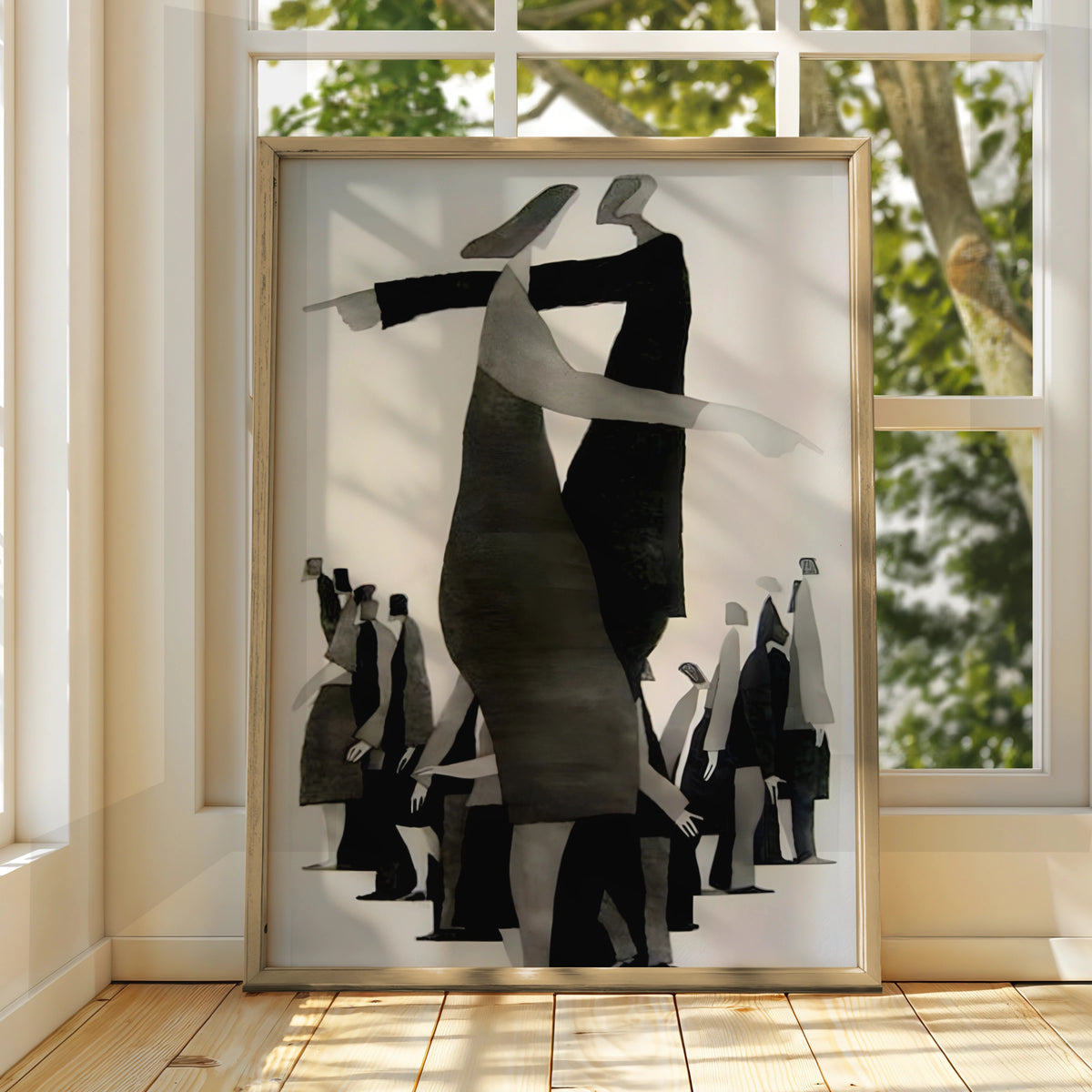 Abstract Figures Dancing Monochrome Wall Art, Black and White Modern Print, Gallery Wall Poster