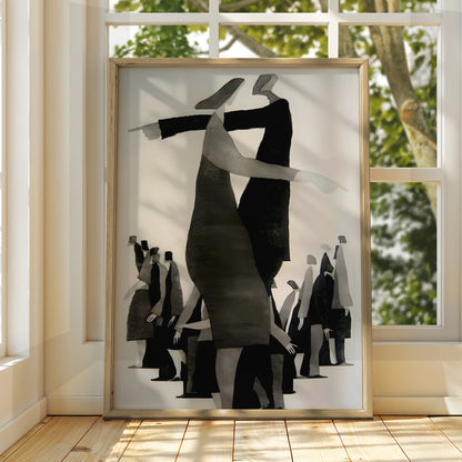 Abstract Figures Dancing Monochrome Wall Art, Black and White Modern Print, Gallery Wall Poster