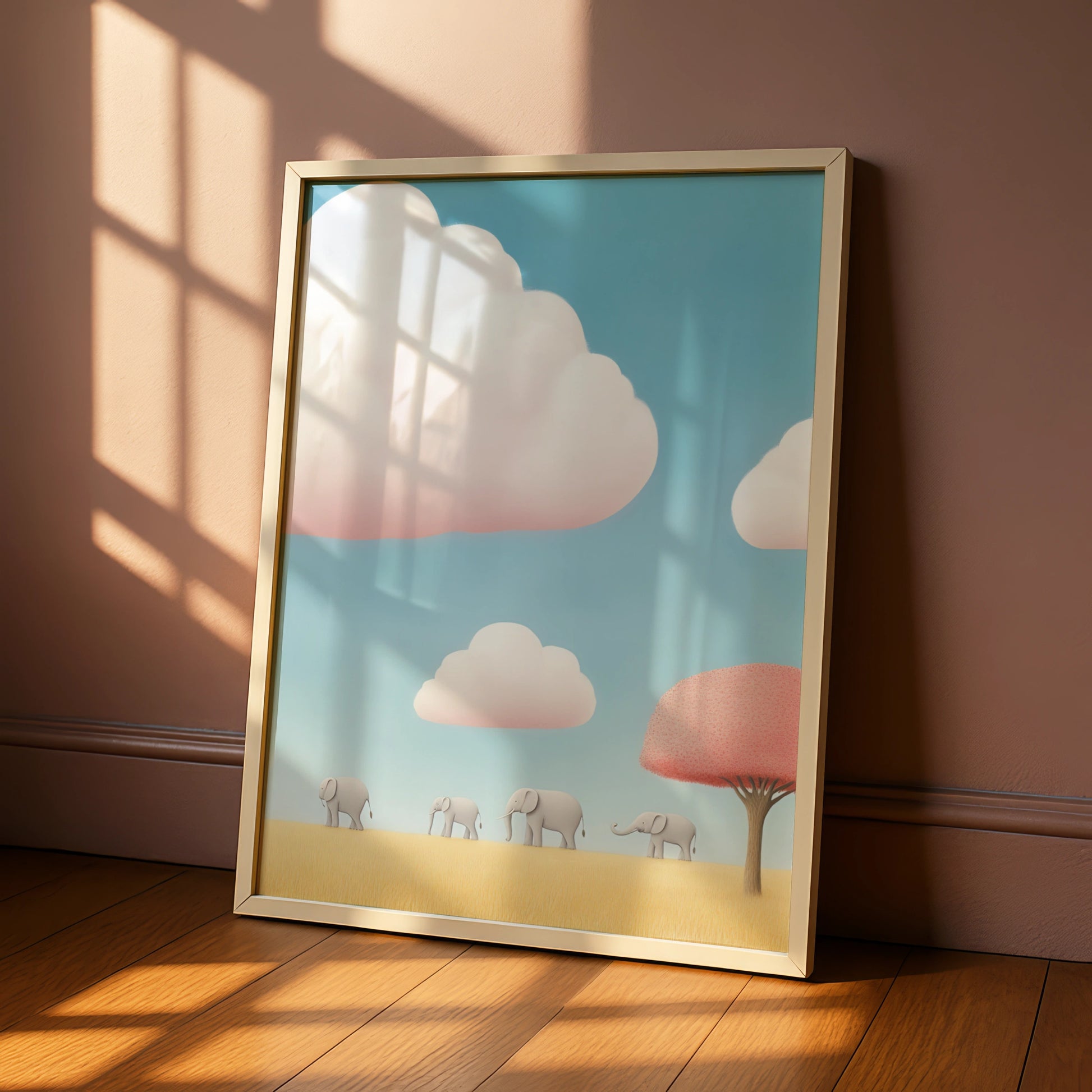 Elephant Nursery Wall Art, Baby Animals Poster, Pink Blue Kids Room Print, Safari