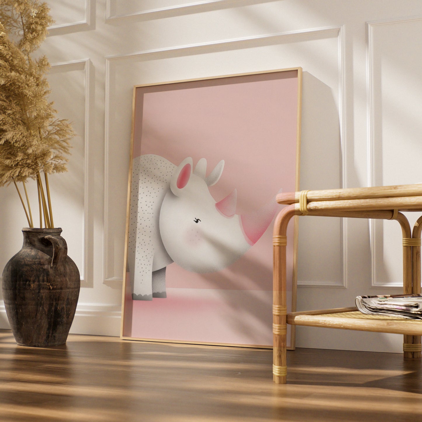 Rhino Nursery Wall Art, Pink Safari Print, Baby Girl Room Poster, Cute Animal Decor