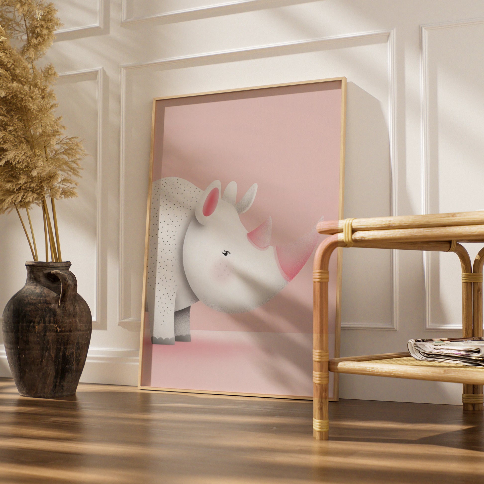 Rhino Nursery Wall Art, Pink Safari Print, Baby Girl Room Poster, Cute Animal Decor