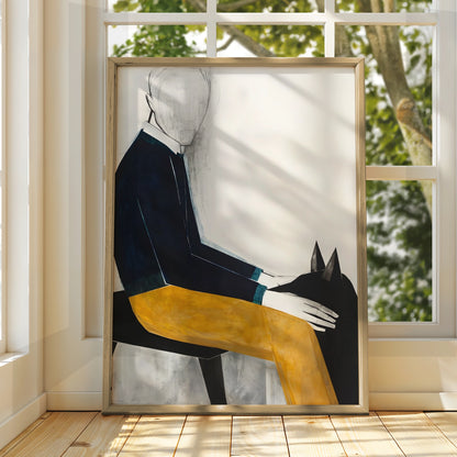 Faceless Figure with Dog, Modern Figurative Art Print, Contemporary Poster