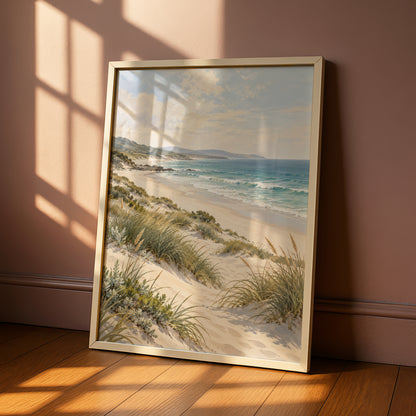 Australian Beach Dunes Print, Coastal Wall Art, Teal Ocean Landscape Poster, Gallery Wall
