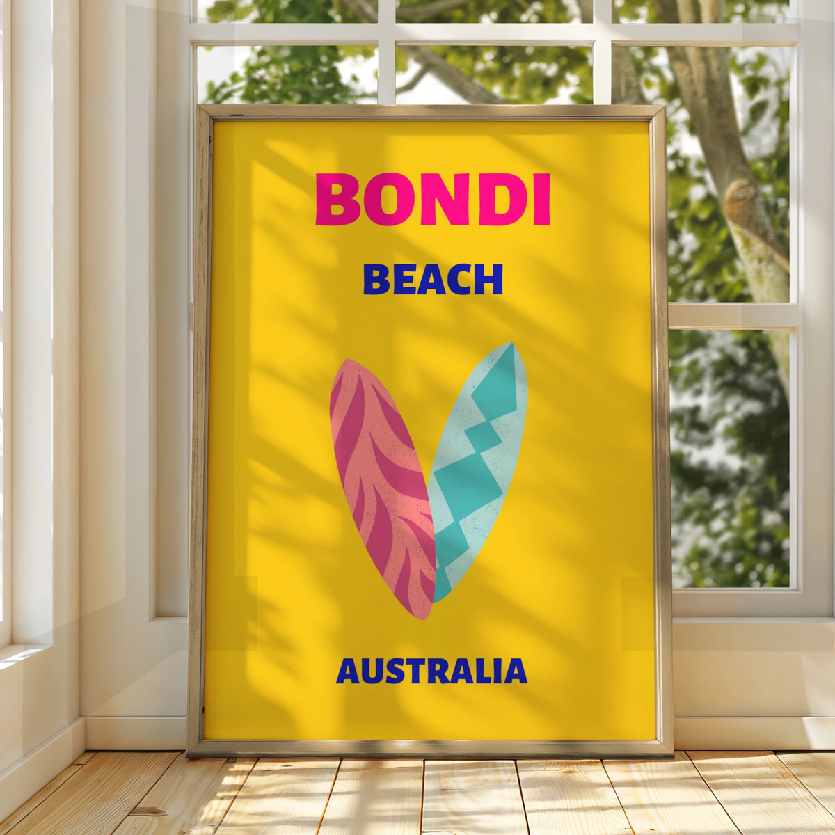 Bondi Beach Australia Travel Poster, Retro Surf Wall Art, Sydney Colourful Print