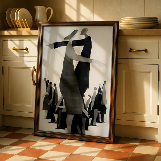 Abstract Figures Dancing Monochrome Wall Art, Black and White Modern Print, Gallery Wall Poster